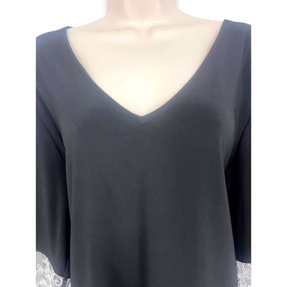 Roz & Ali Little Black Elegant Bell Sleeve Shift Dress Size 1X 16 Wedding Plus - Picture 3 of 8